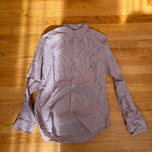 Nautica Men's Small Dress Shirt Red/Blue/White Striped